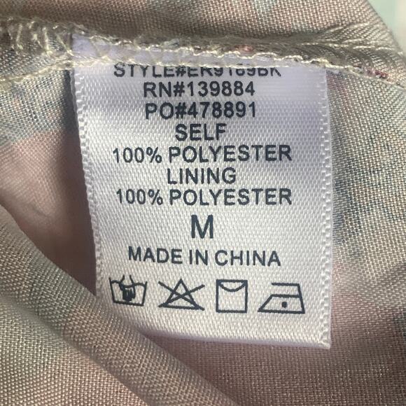 A. Peach Floral Print Belted Jumpsuit Wide Leg Adjustable Straps Pockets Size M - Picture 16 of 16